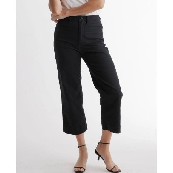 QUINCE Black organic stretch cotton twill wide leg crop pant NWOT size 32 - Picture 1 of 13